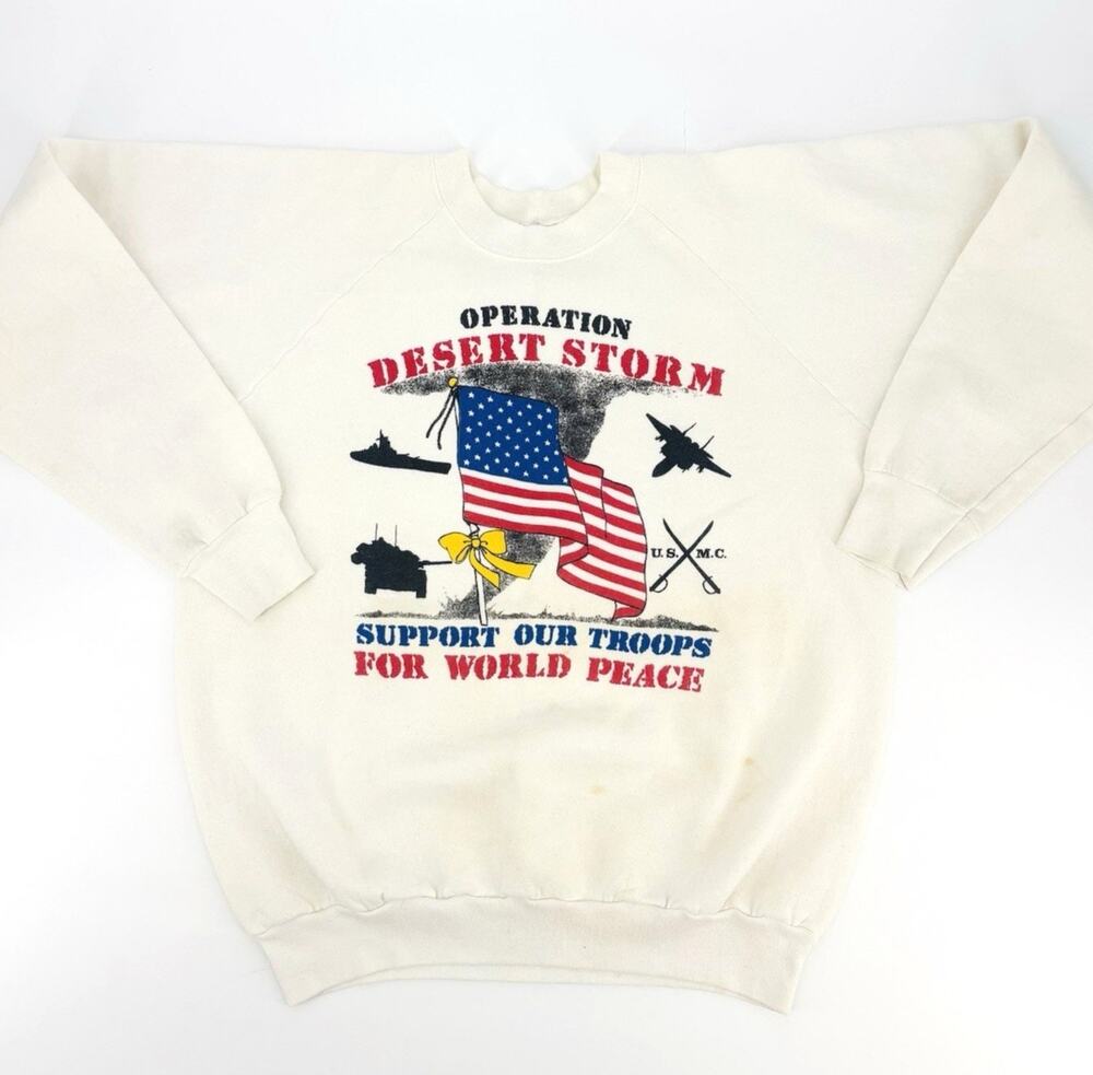Vintage 90s Operation Desert Storm Crewneck XL USA Support Our Troops USA Merica
